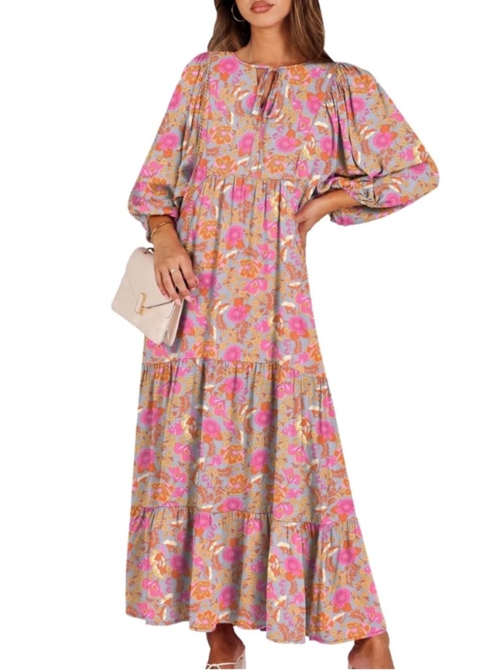 NWT Anrabess floral loose fit boho flowy dress tiered ruffle sz L